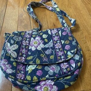 Vera Bradley Floral Nightingale Messenger Bag/Crossbody Purple Medium